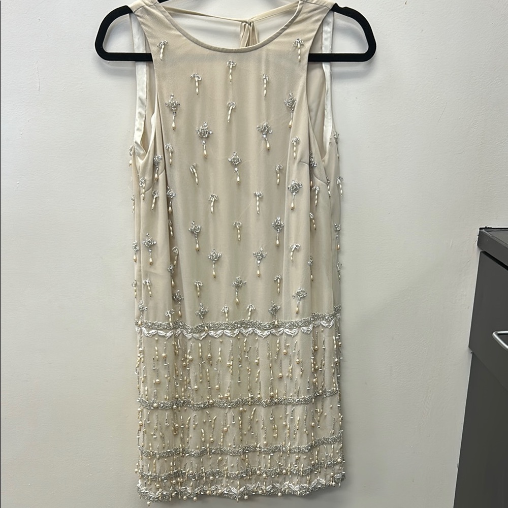 Elegant Cream Beaded Dress. Gently worn at wedding Fits right in all the places - Picture 2 of 4